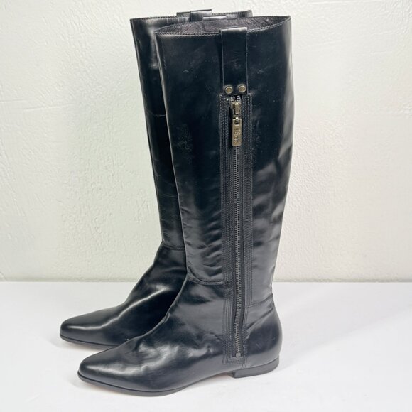 Y2K Michael Kors Brink Riding Boots Black Leather Knee High Pointed Toe 7.5M - Picture 4 of 7